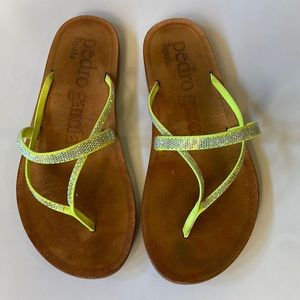 Pedro Garcia Neon Crystal Leather Flat Sandals 36